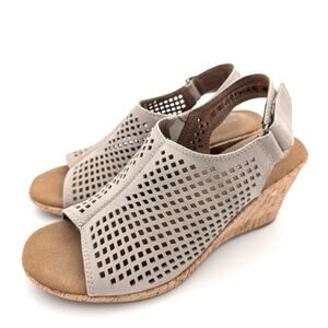 Rockport Briah Perforated Slingback Sandal Taupe Leather Size US5.5M EU35.5
